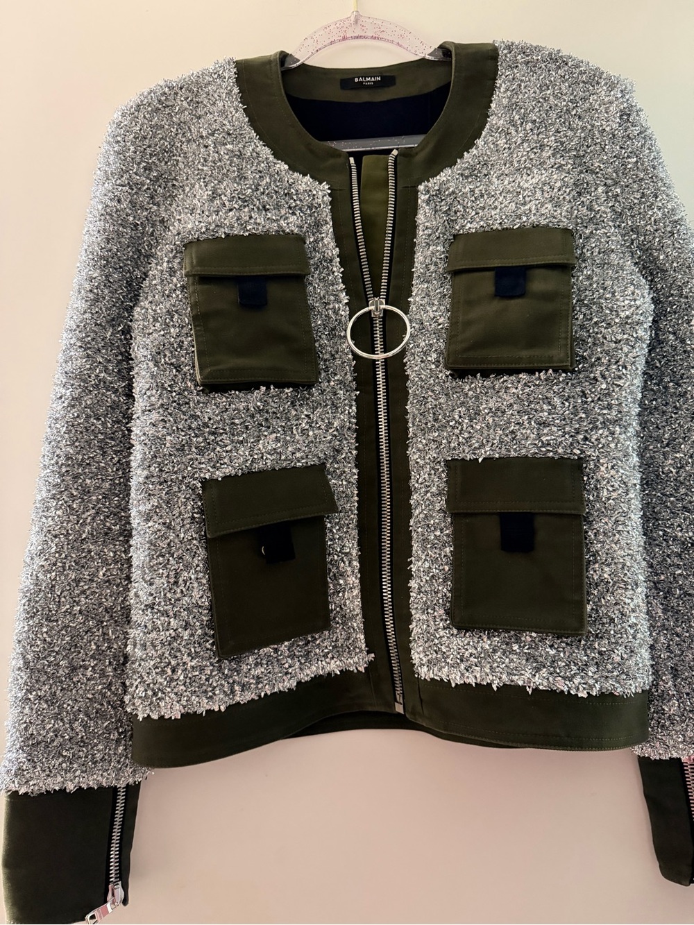 Balmain Olive and Black Colorblock jacket